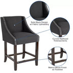 Emma et Oliver – Lot de 2 tabourets de comptoir de 61 cm, style transitionnel, noyer, avec garniture cloutée décorative.