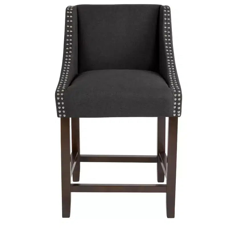 Emma et Oliver – Lot de 2 tabourets de comptoir de 61 cm, style transitionnel, noyer, avec garniture cloutée décorative.