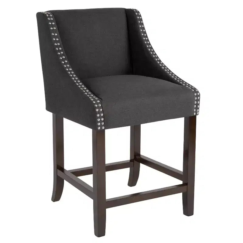 Emma et Oliver – Lot de 2 tabourets de comptoir de 61 cm, style transitionnel, noyer, avec garniture cloutée décorative.
