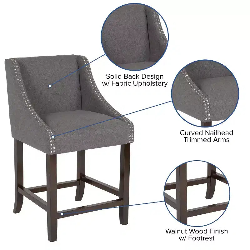 Emma et Oliver – Lot de 2 tabourets de comptoir de 61 cm, style transitionnel, noyer, avec garniture cloutée décorative.