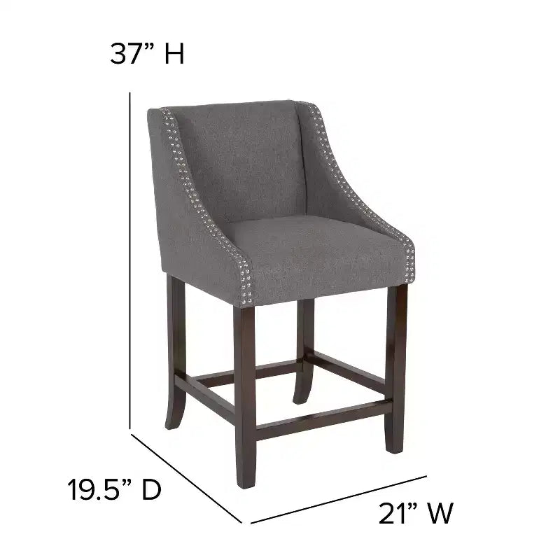 Emma et Oliver – Lot de 2 tabourets de comptoir de 61 cm, style transitionnel, noyer, avec garniture cloutée décorative.