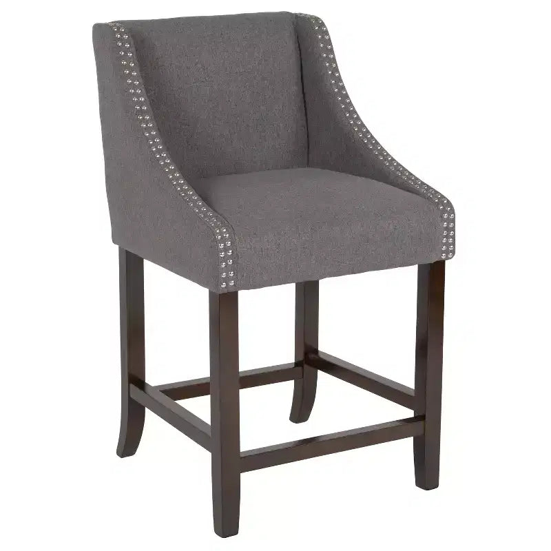Emma et Oliver – Lot de 2 tabourets de comptoir de 61 cm, style transitionnel, noyer, avec garniture cloutée décorative.