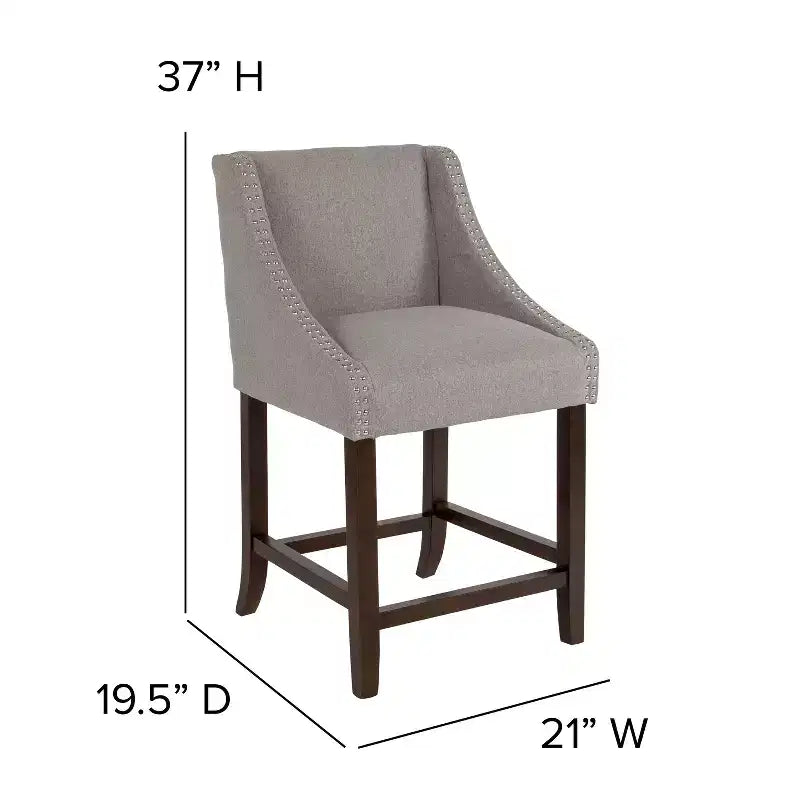 Emma et Oliver – Lot de 2 tabourets de comptoir de 61 cm, style transitionnel, noyer, avec garniture cloutée décorative.