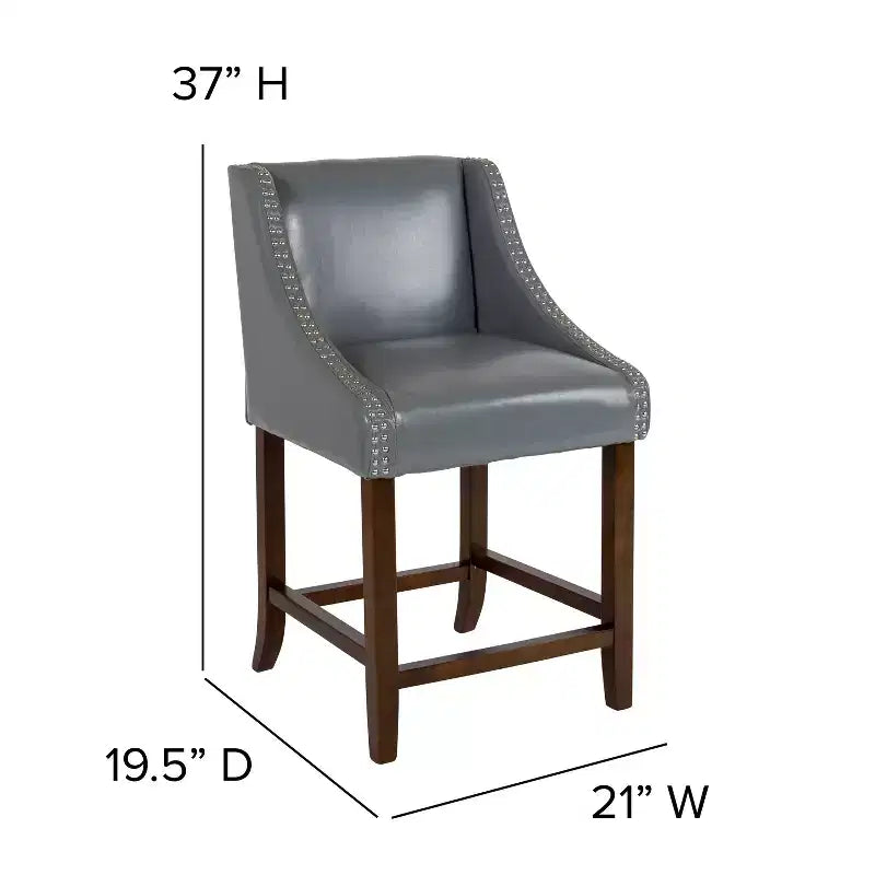 Emma et Oliver – Lot de 2 tabourets de comptoir de 61 cm, style transitionnel, noyer, avec garniture cloutée décorative.