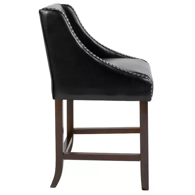 Emma et Oliver – Lot de 2 tabourets de comptoir de 61 cm, style transitionnel, noyer, avec garniture cloutée décorative.