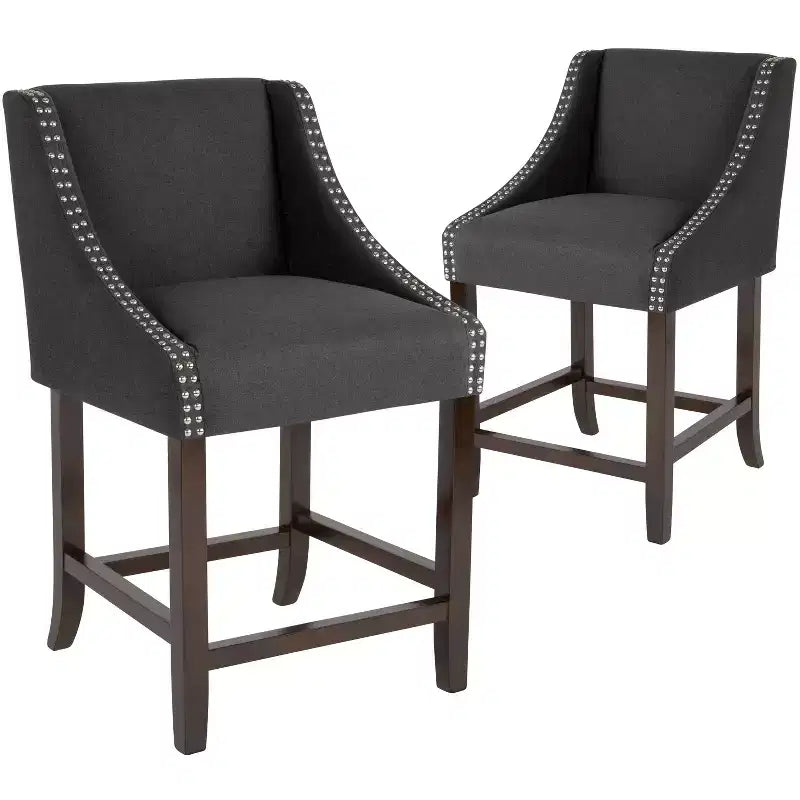 Emma et Oliver – Lot de 2 tabourets de comptoir de 61 cm, style transitionnel, noyer, avec garniture cloutée décorative.