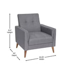 Fauteuil Merrick Lane de style moderne du milieu du siècle avec revêtement en faux lin capitonné et pieds en bois massif