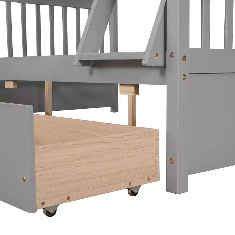 Lit superposé simple sur double avec échelle intégrée et tiroirs, cadre en bois de pin et MDF, convertible en deux lits - ModernLuxe