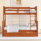 Lit superposé simple sur double avec échelle intégrée et tiroirs, cadre en bois de pin et MDF, convertible en deux lits - ModernLuxe