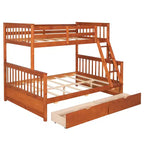 Lit superposé simple sur double avec échelle intégrée et tiroirs, cadre en bois de pin et MDF, convertible en deux lits - ModernLuxe