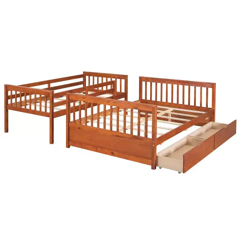 Lit superposé simple sur double avec échelle intégrée et tiroirs, cadre en bois de pin et MDF, convertible en deux lits - ModernLuxe
