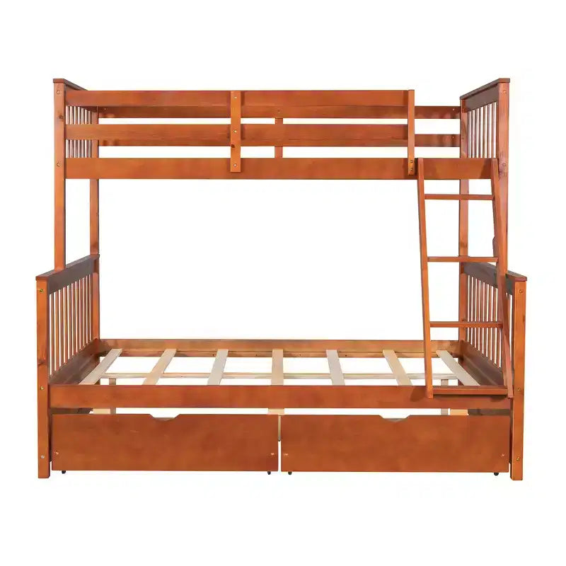 Lit superposé simple sur double avec échelle intégrée et tiroirs, cadre en bois de pin et MDF, convertible en deux lits - ModernLuxe