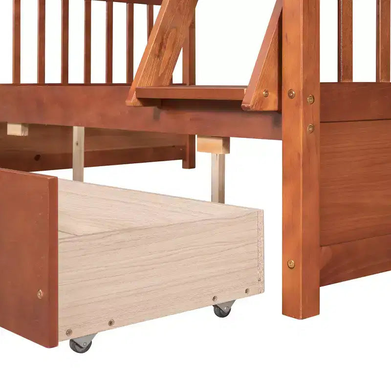 Lit superposé simple sur double avec échelle intégrée et tiroirs, cadre en bois de pin et MDF, convertible en deux lits - ModernLuxe