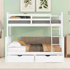 Lit superposé simple sur double avec échelle intégrée et tiroirs, cadre en bois de pin et MDF, convertible en deux lits - ModernLuxe