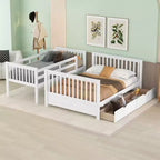 Lit superposé simple sur double avec échelle intégrée et tiroirs, cadre en bois de pin et MDF, convertible en deux lits - ModernLuxe