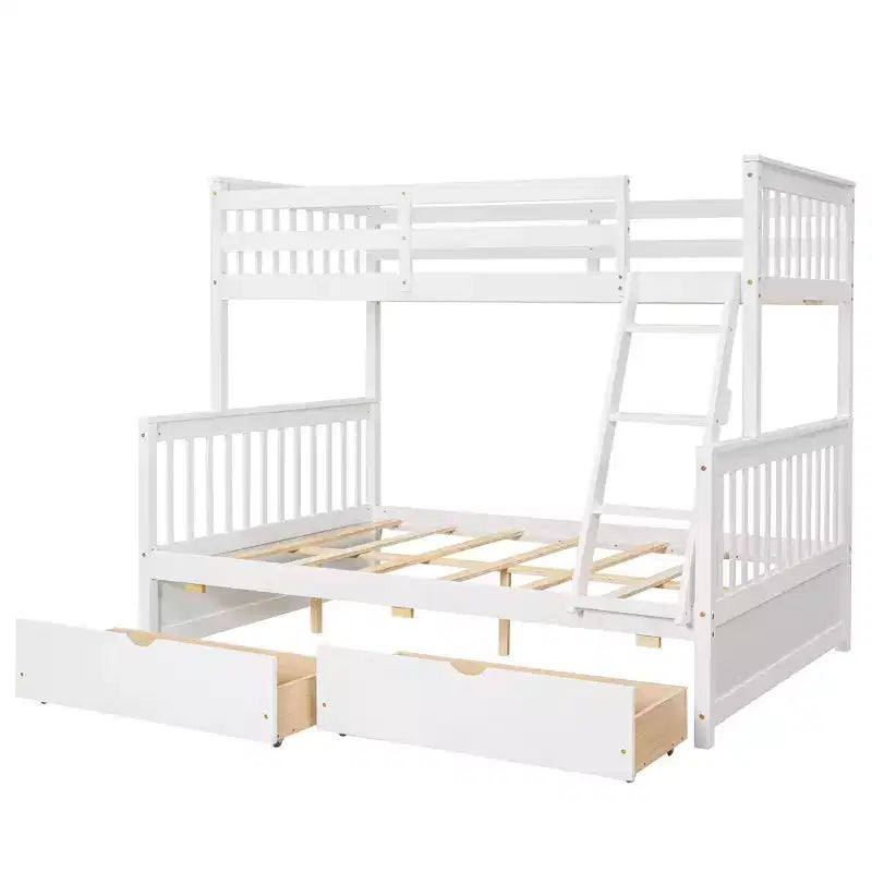 Lit superposé simple sur double avec échelle intégrée et tiroirs, cadre en bois de pin et MDF, convertible en deux lits - ModernLuxe