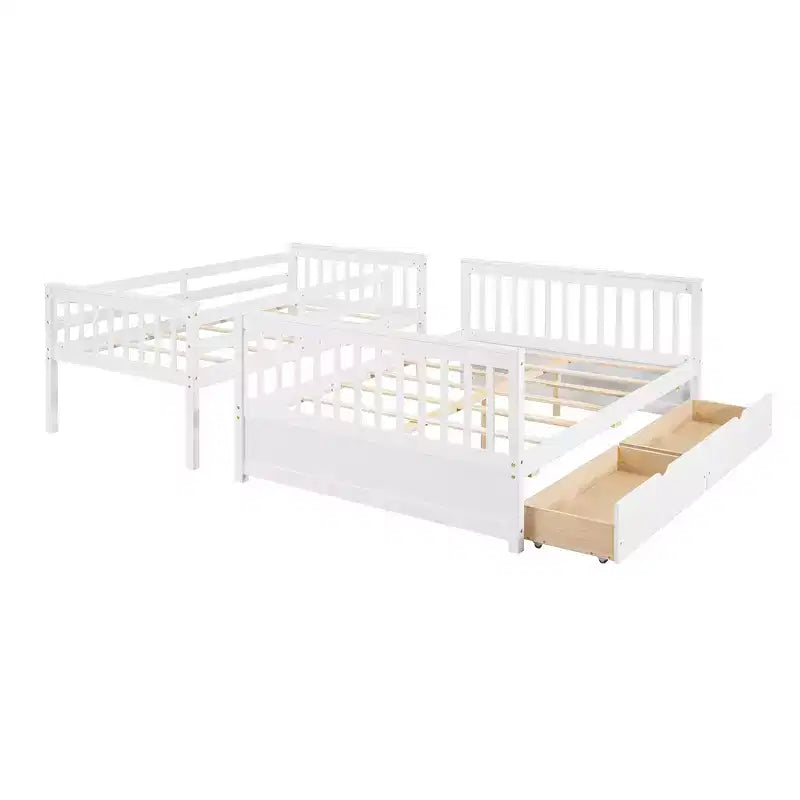 Lit superposé simple sur double avec échelle intégrée et tiroirs, cadre en bois de pin et MDF, convertible en deux lits - ModernLuxe