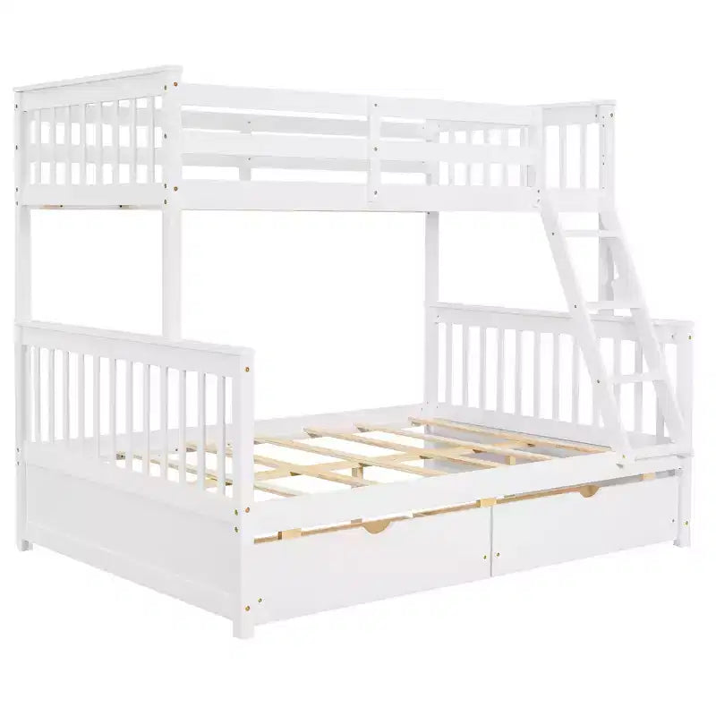 Lit superposé simple sur double avec échelle intégrée et tiroirs, cadre en bois de pin et MDF, convertible en deux lits - ModernLuxe