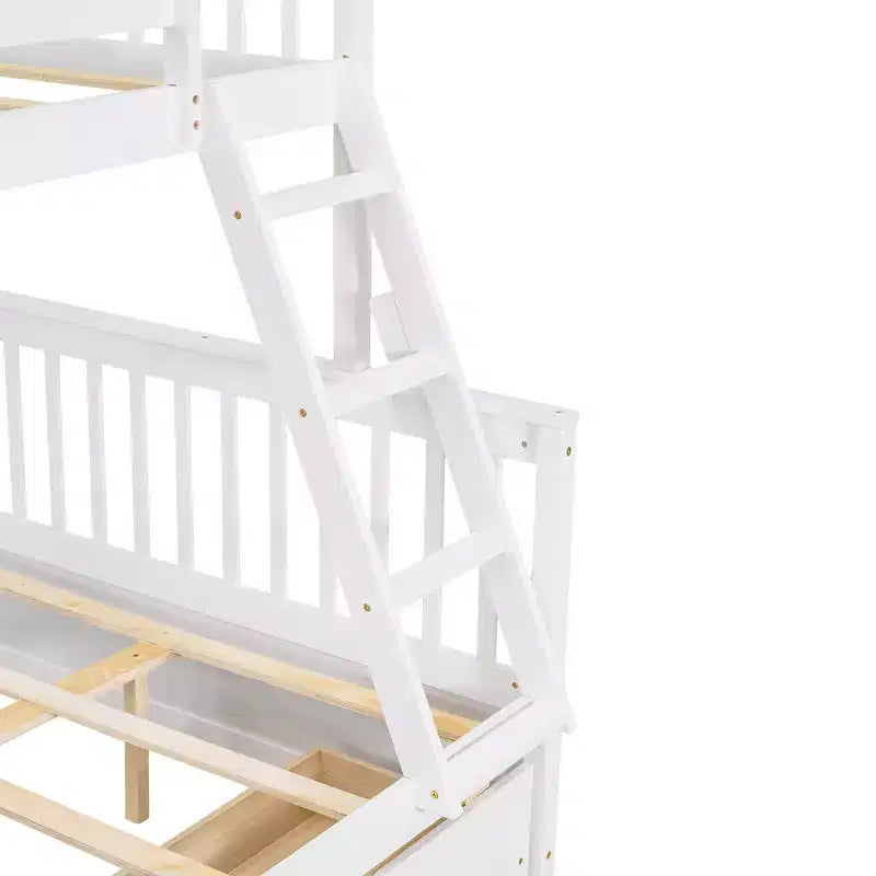 Lit superposé simple sur double avec échelle intégrée et tiroirs, cadre en bois de pin et MDF, convertible en deux lits - ModernLuxe