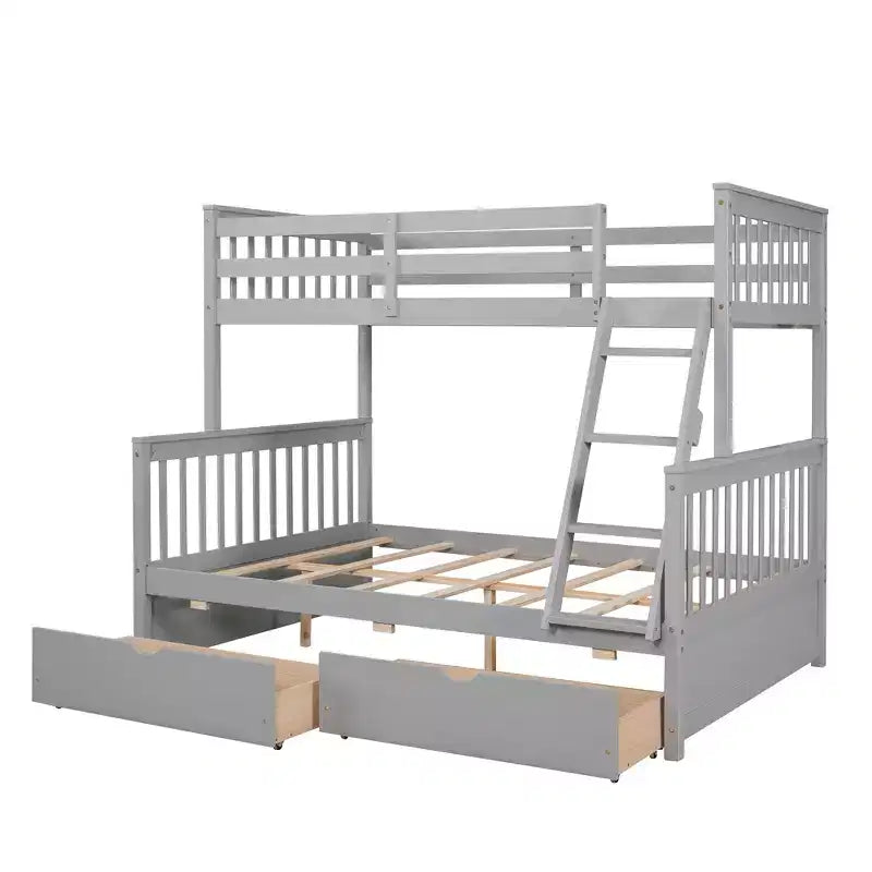 Lit superposé simple sur double avec échelle intégrée et tiroirs, cadre en bois de pin et MDF, convertible en deux lits - ModernLuxe