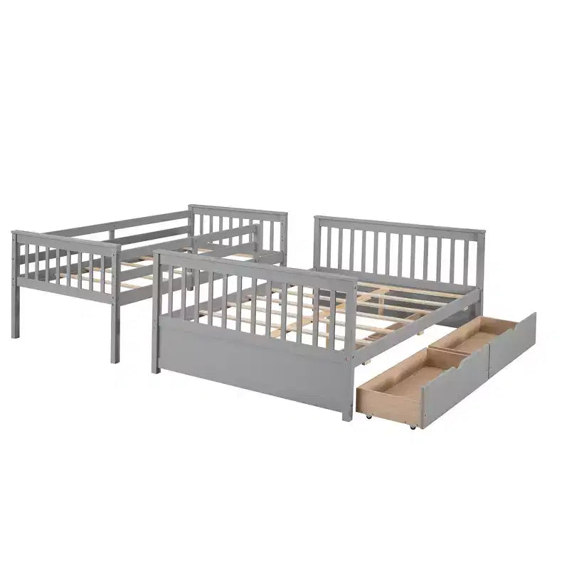 Lit superposé simple sur double avec échelle intégrée et tiroirs, cadre en bois de pin et MDF, convertible en deux lits - ModernLuxe
