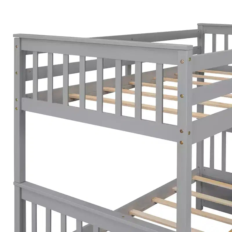 Lit superposé simple sur double avec échelle intégrée et tiroirs, cadre en bois de pin et MDF, convertible en deux lits - ModernLuxe