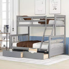 Twin over Full Bunk Bed with Built-in Ladder & Drawers, Pine Wood & MDF Bed Frame, Convertible into Two Beds - ModernLuxe