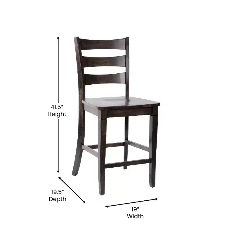 Merrick Lane, ensemble de deux tabourets de bar à hauteur de comptoir classiques en bois à dossier échelle avec sièges en bois massif