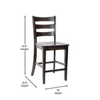 Merrick Lane, ensemble de deux tabourets de bar à hauteur de comptoir classiques en bois à dossier échelle avec sièges en bois massif