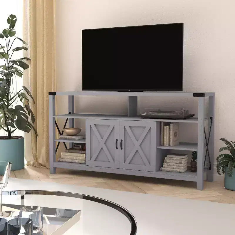 Console multimédia Merrick Lane avec rangements ouverts et fermés