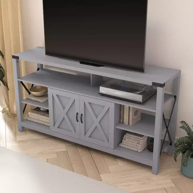 Console multimédia Merrick Lane avec rangements ouverts et fermés