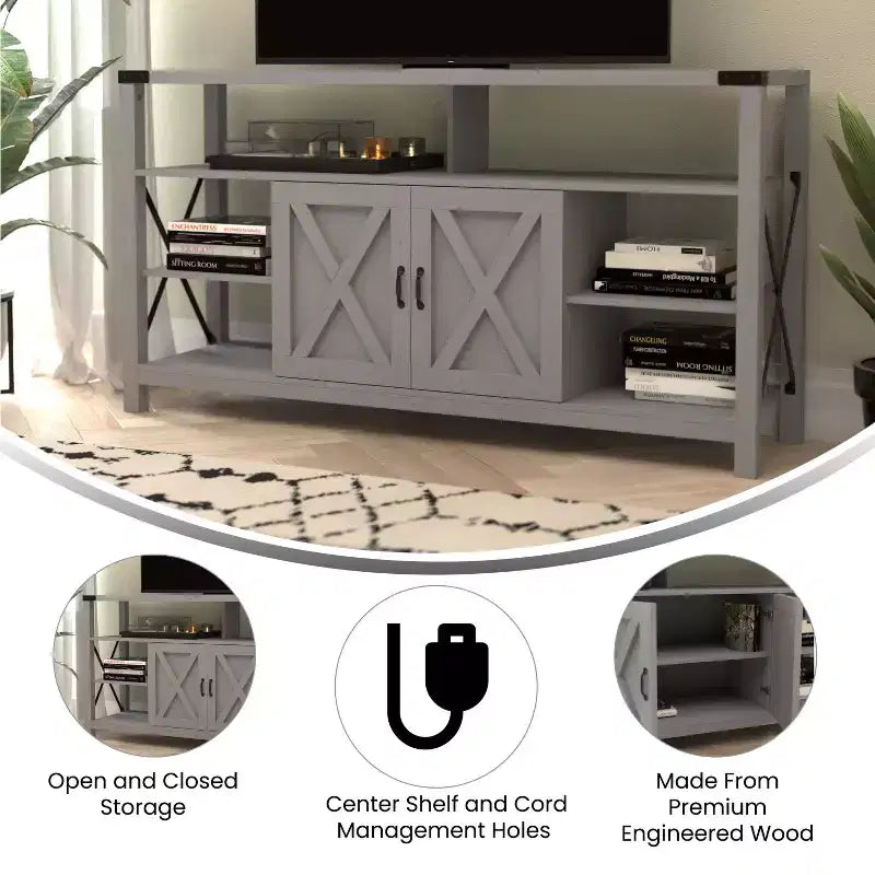 Console multimédia Merrick Lane avec rangements ouverts et fermés