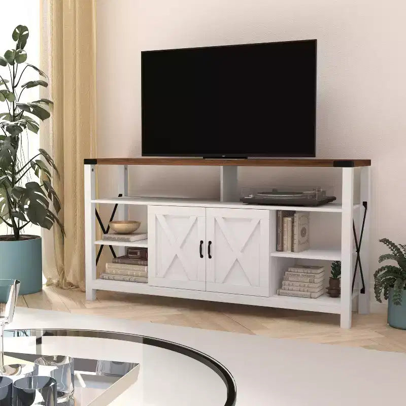 Console multimédia Merrick Lane avec rangements ouverts et fermés