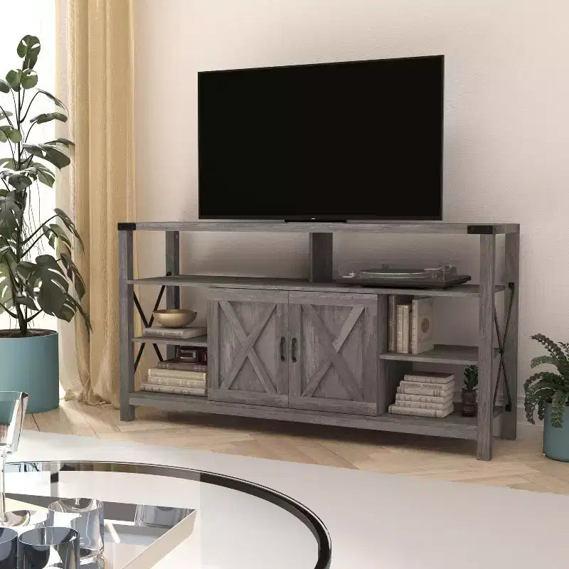 Console multimédia Merrick Lane avec rangements ouverts et fermés