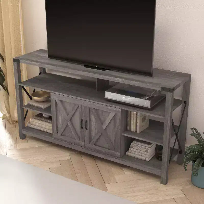 Console multimédia Merrick Lane avec rangements ouverts et fermés