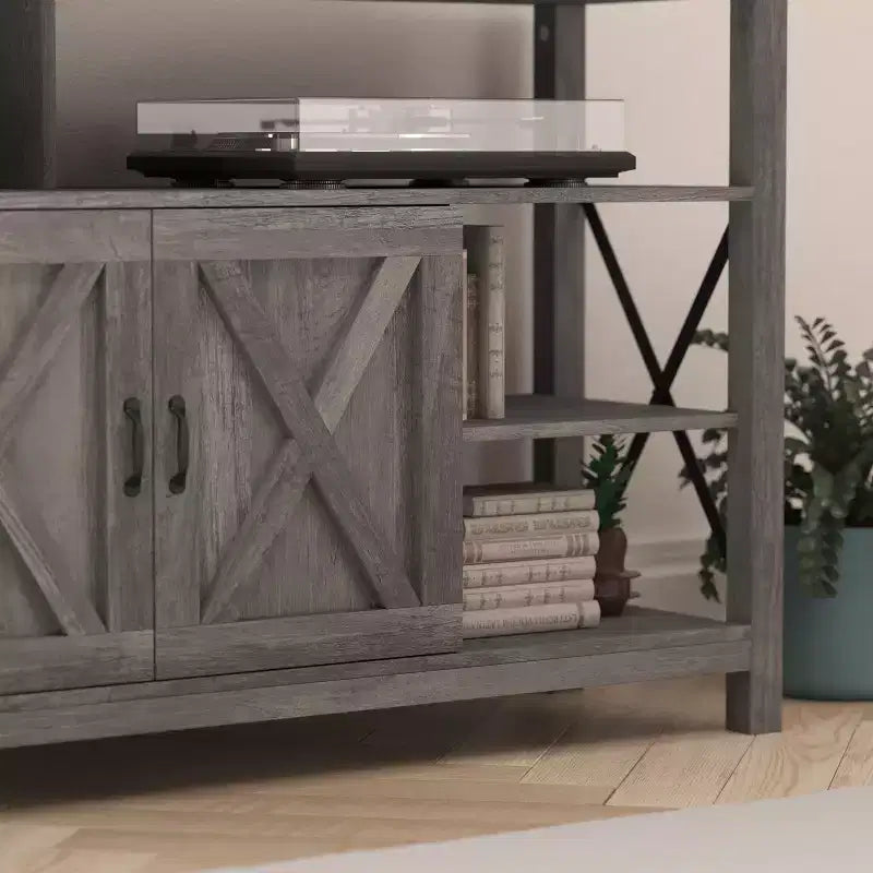 Console multimédia Merrick Lane avec rangements ouverts et fermés
