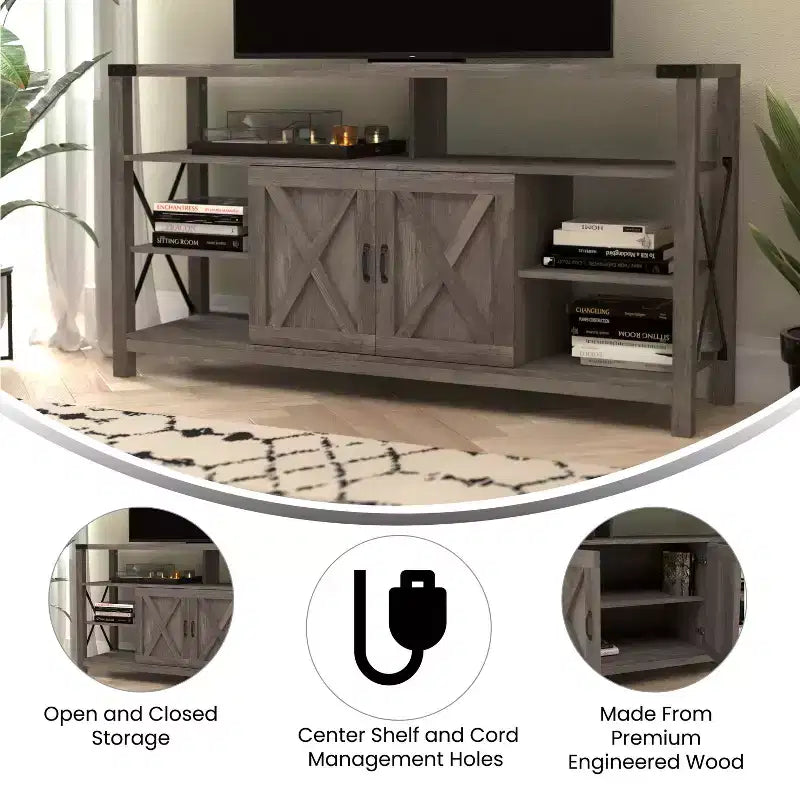 Console multimédia Merrick Lane avec rangements ouverts et fermés