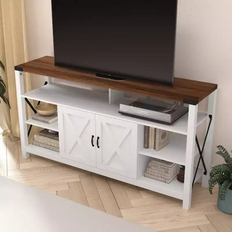Console multimédia Merrick Lane avec rangements ouverts et fermés