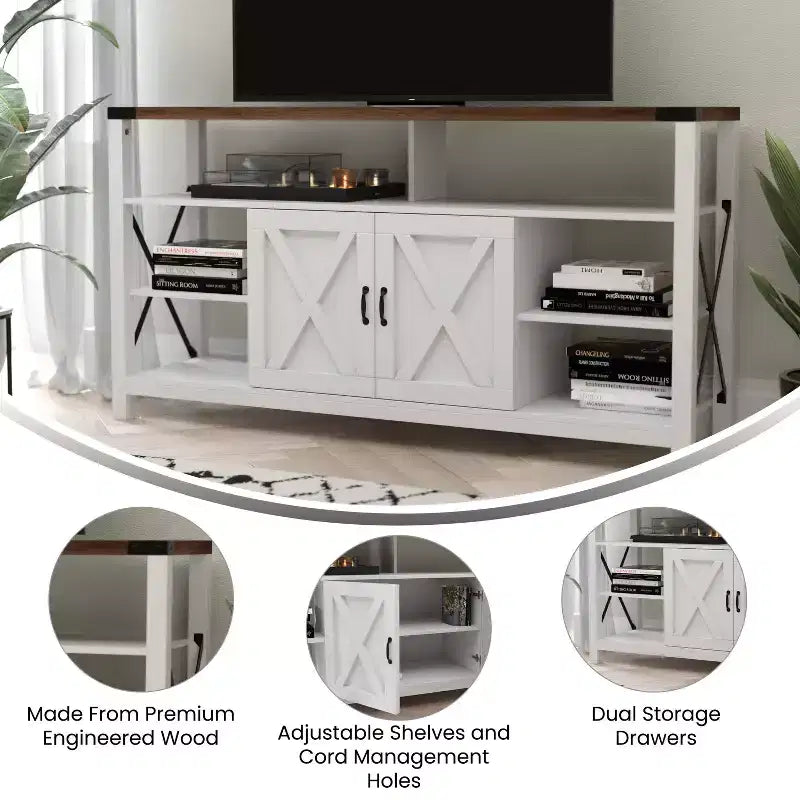Console multimédia Merrick Lane avec rangements ouverts et fermés