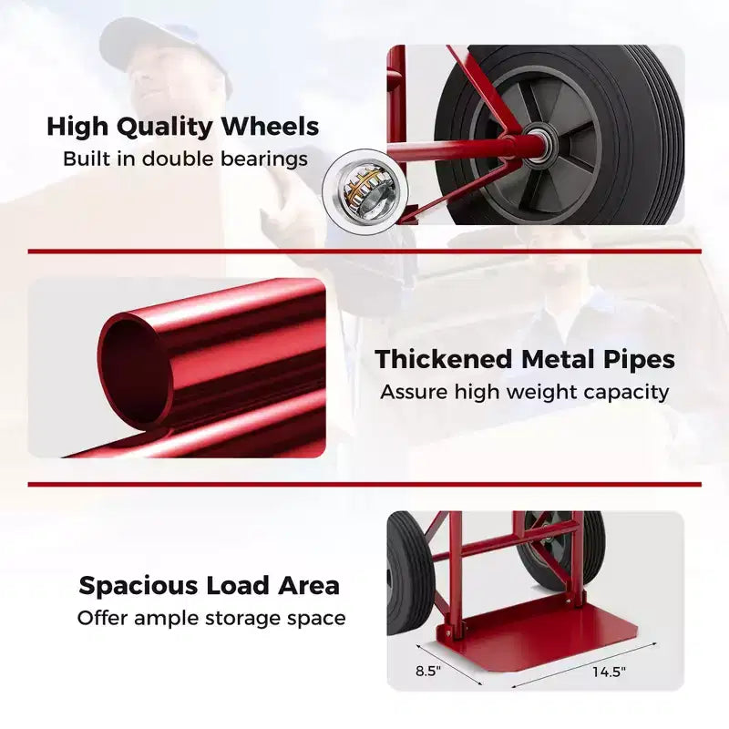Chariot de manutention robuste Costway capacité 300 kg avec plaque nasale pliable Noir/Rouge