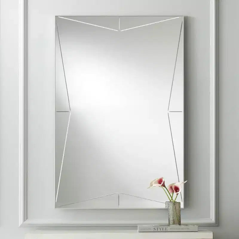Miroir mural décoratif rectangulaire Possini Euro Design Relevei, cadre en bois et métal argenté moderne, 66 cm de large, pour salle de bain, chambre à coucher ou intérieur.