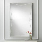 Miroir mural décoratif rectangulaire Possini Euro Design Relevei, cadre en bois et métal argenté moderne, 66 cm de large, pour salle de bain, chambre à coucher ou intérieur.
