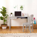 Guidecraft Dahlia Kids Desk and Chair Set :Wooden Study Table with Storage Drawer and Chair Set for Girls | Kids Bedroom Desk Set