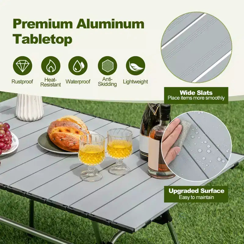 Table de camping robuste en aluminium Costway, table de pique-nique pliante d'extérieur avec sac de transport