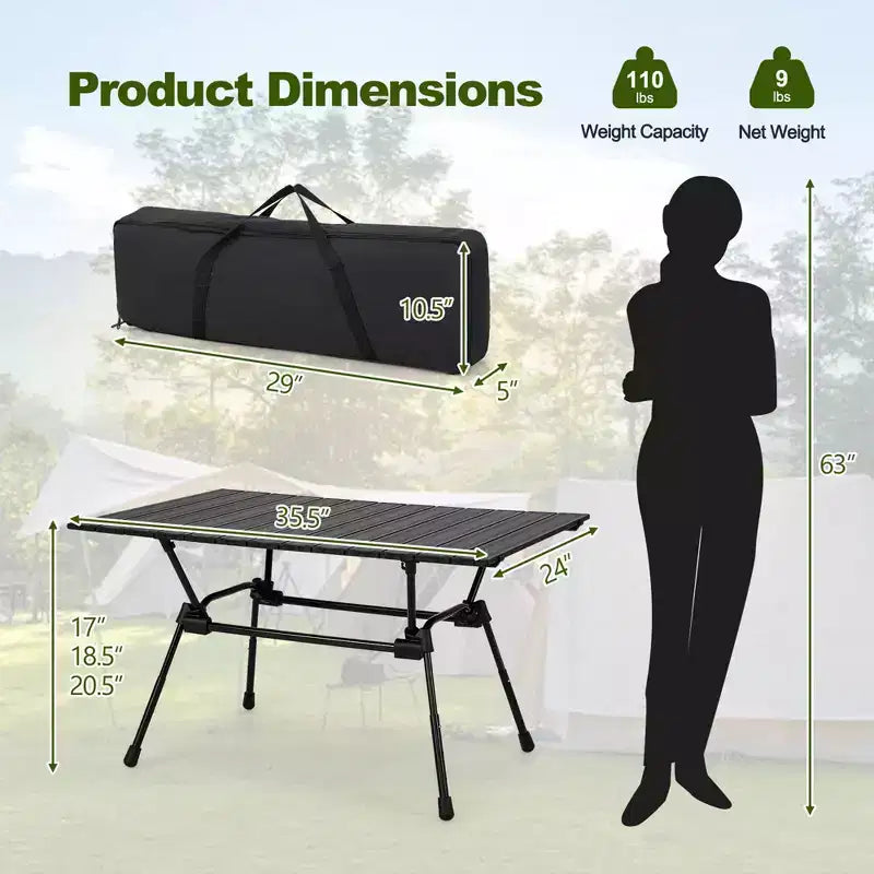 Table de camping robuste en aluminium Costway, table de pique-nique pliante d'extérieur avec sac de transport