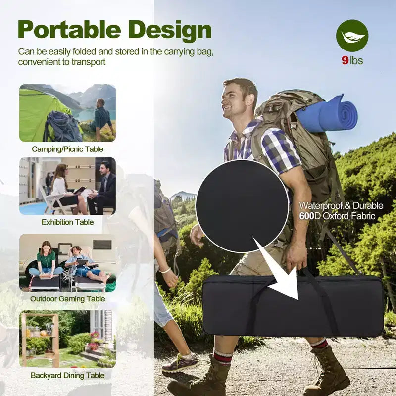 Table de camping robuste en aluminium Costway, table de pique-nique pliante d'extérieur avec sac de transport
