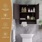 Armoire de salle de bain murale Costway avec barre porte-serviettes marron/gris
