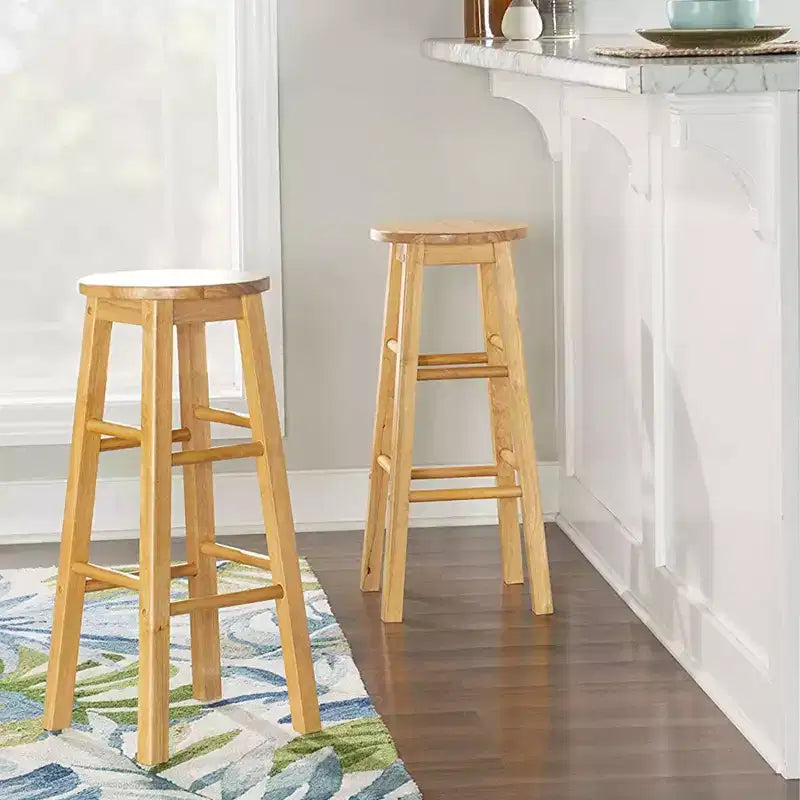 Tabourets de bar ronds classiques PJ Wood, hauteur 74 cm, naturels (lot de 6)