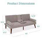 Canapé-lit convertible en tissu avec accoudoirs arrondis, pieds en bois et 2 porte-gobelets Best Choice Products