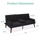 Canapé-lit convertible en tissu avec accoudoirs arrondis, pieds en bois et 2 porte-gobelets Best Choice Products